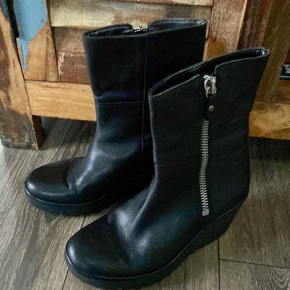 FLY London Yex Leather Fold-over Wedge  Boots - Picture 10 of 16
